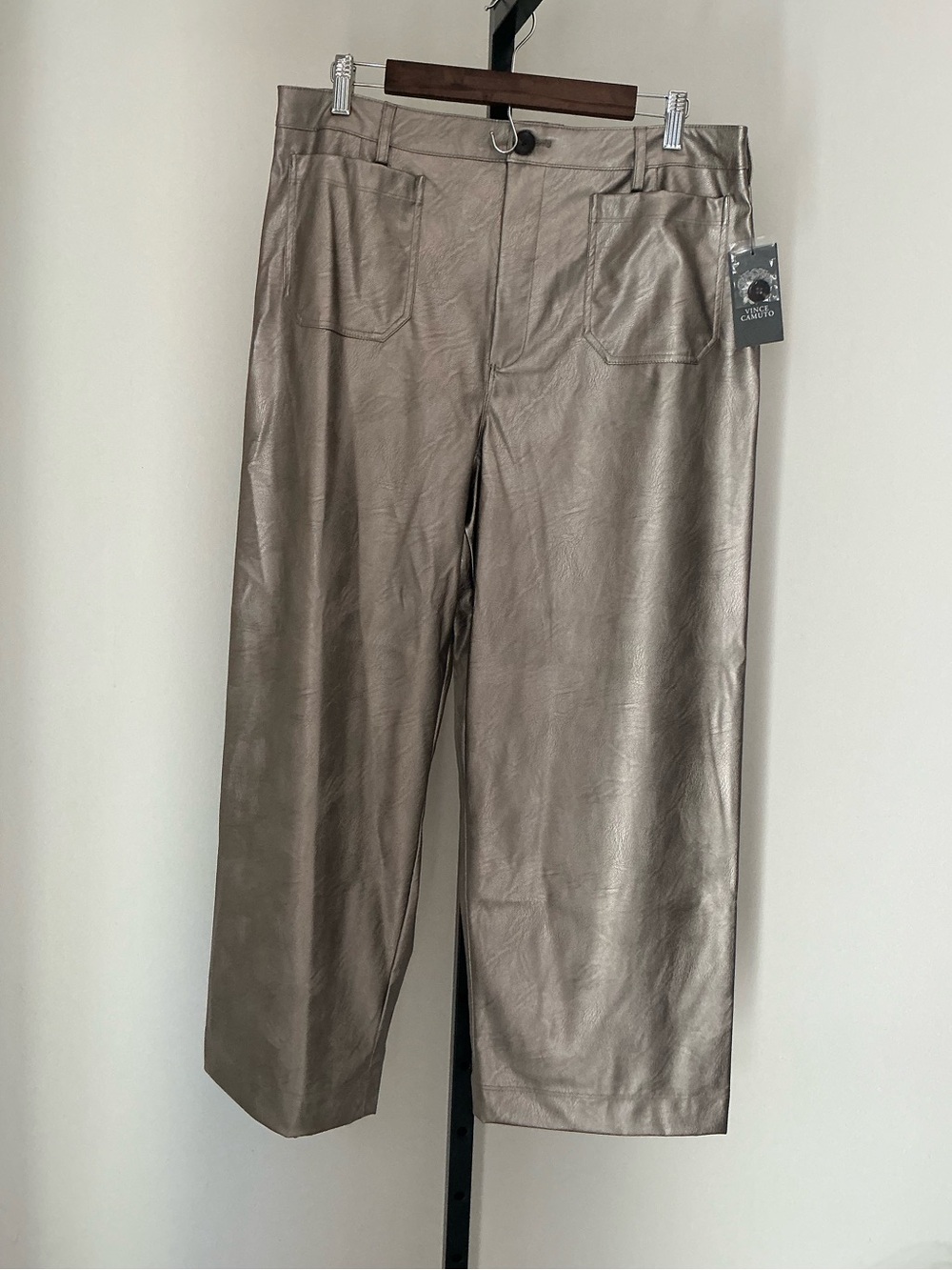 🆕 Vince Camuto | Metallic Silver Wide-Leg Faux Leather Pants